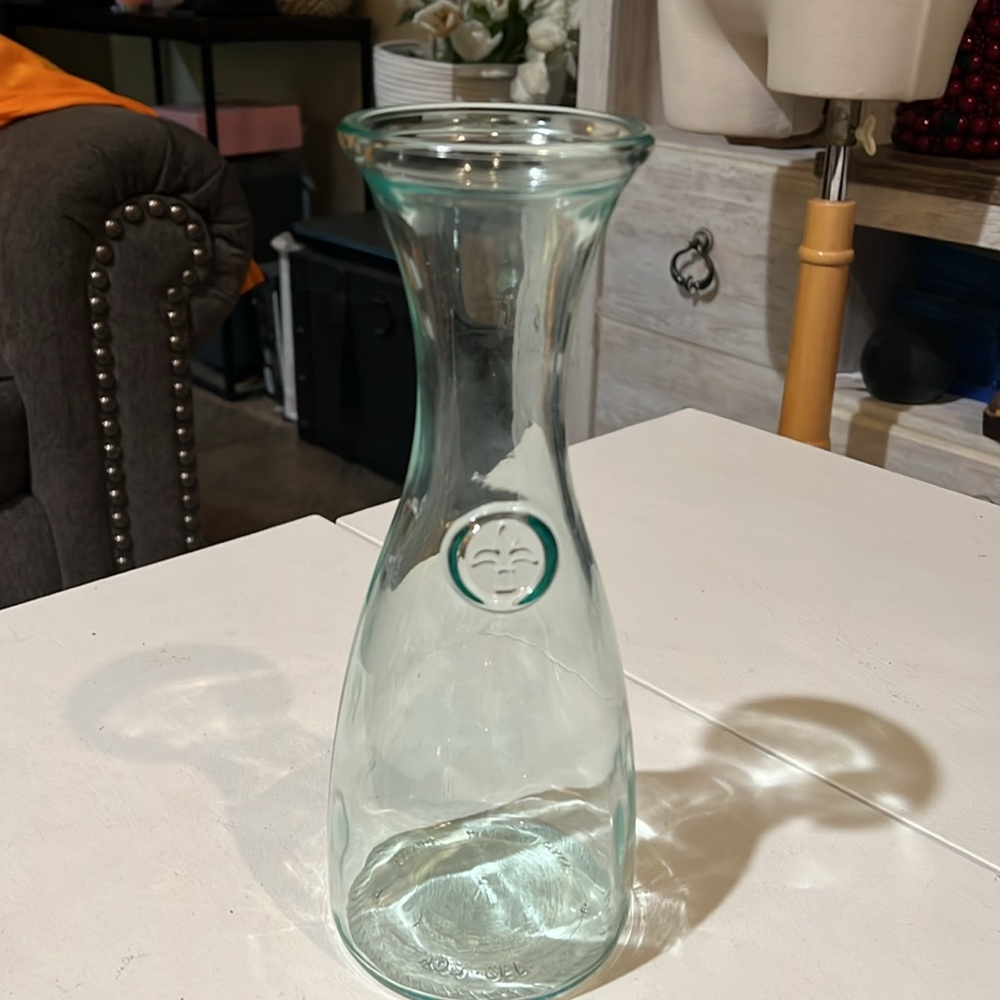 Vetreria Etrusca Green Glass Carafe Decanter Vase Carafe 1000 ml Fleur De Lis